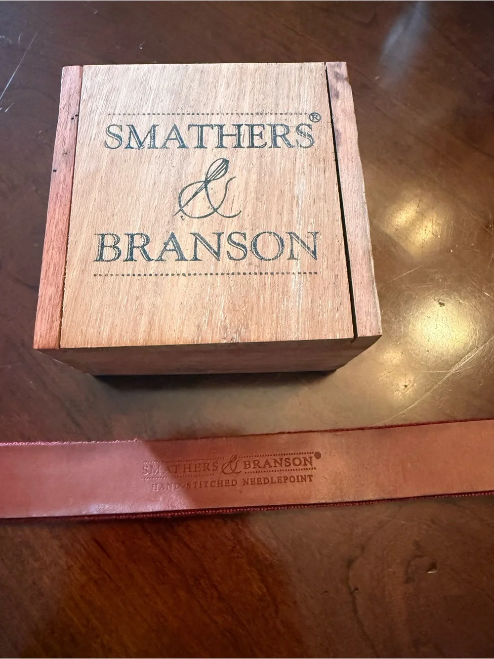 Smathers & Branson Crimson Needlepoint 'A' Alabama Belt with Leather